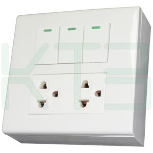 บล็อกลอย ประกอบ ขนาด 4x4 นิ้ว พร้อม สวิตซ์ 3 ตัว ปลั๊กกราวด์คู่ 1 ตัว (G-34)