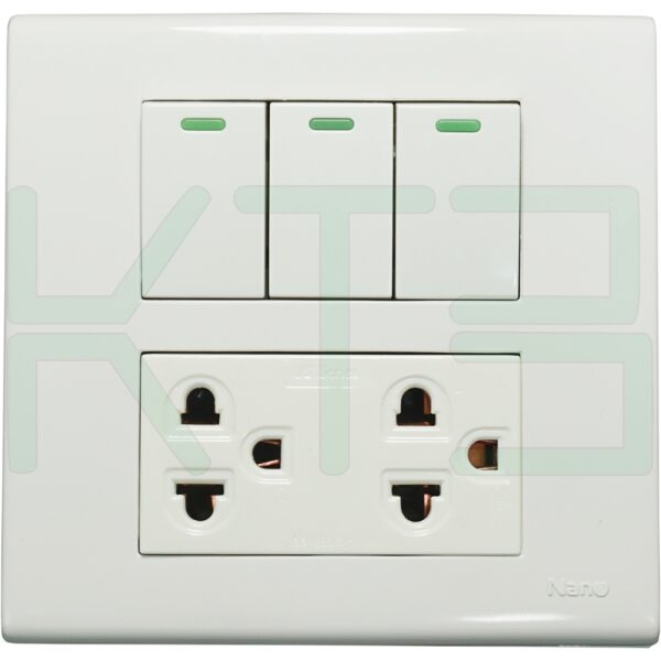 บล็อกลอย ประกอบ ขนาด 4x4 นิ้ว พร้อม สวิตซ์ 3 ตัว ปลั๊กกราวด์คู่ 1 ตัว (G-34)